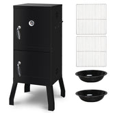 HAOYYE Outdoor Vertical Charcoal Smoker with Double Doors and Built-in Thermometer, 2 Detachable Smoking Racks, Charcoal and Water Pans, 4 Adjustable Air Vents, Heavy Duty Smoker for Backyard Barbecue Camping and Grilling